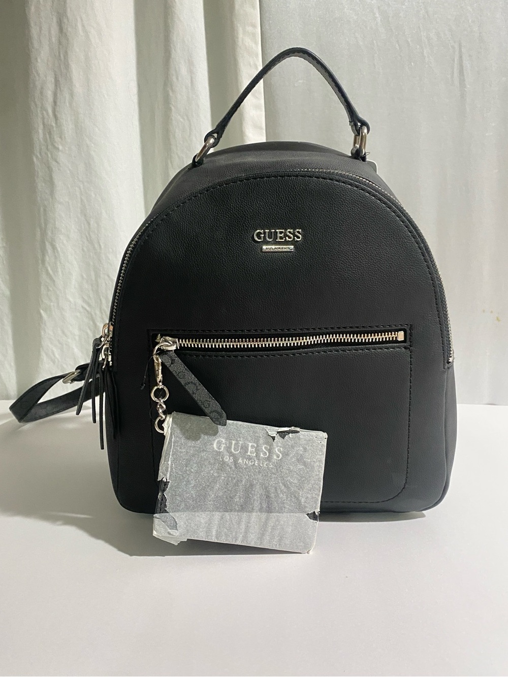 NWT Guess Turley Black G-Logo Straps Pebbled Leather Streetwear Mini Backpack